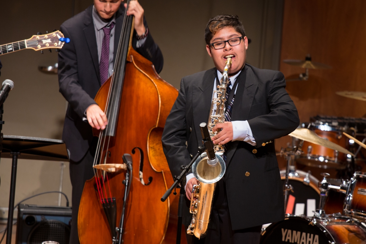 Herbert Zipper Scholar, Christopher Astoquillca performs with a Colburn Jazz Ensemble.