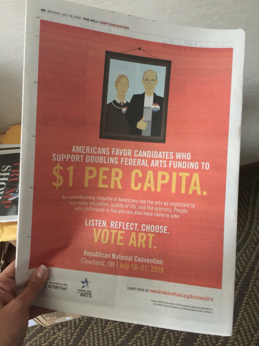 This Arts Action Fund ad appeared on the back cover of The Hill, which was distributed for free at both conventions.