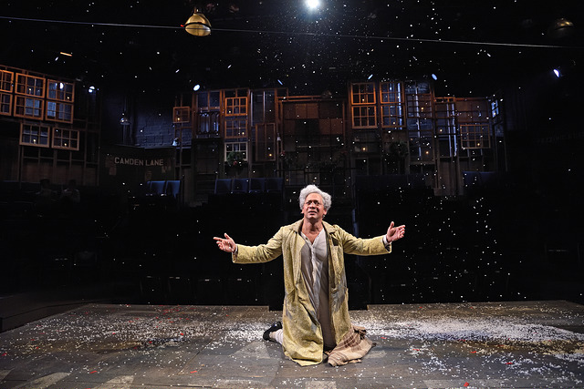 Joe Wilson Jr. as Ebenezer Scrooge in “A Christmas Carol,” directed by Angela Brazil and Stephen Thorne. Costume design by Toni Spadafora, set design by Michael McGarty, lighting design by Dawn Chiang. Photo by Mark Turek.