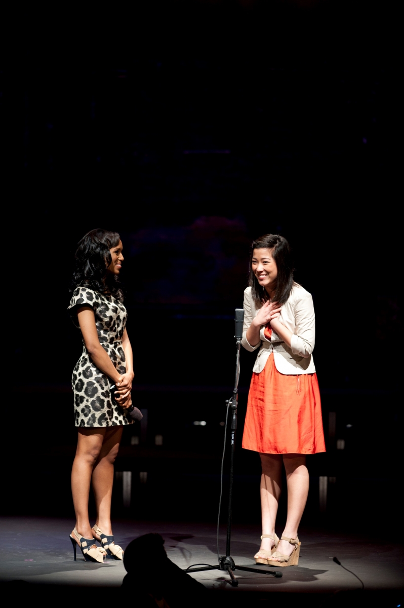 2011 South Dakota Poetry Out Loud winner Melissa Johnston being interviewed at the National Finals by Kerry Washington (Credit: James Kegley)