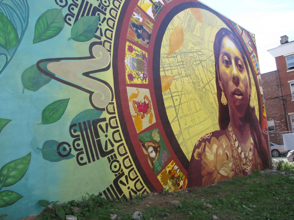 “Aquí y Allá” Transnational Mural. Photo by Michelle Angela Ortiz.