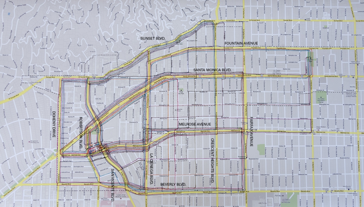 Each walker was assigned a unique route through the City of West Hollywood. Image courtesy of Richard Kraft.