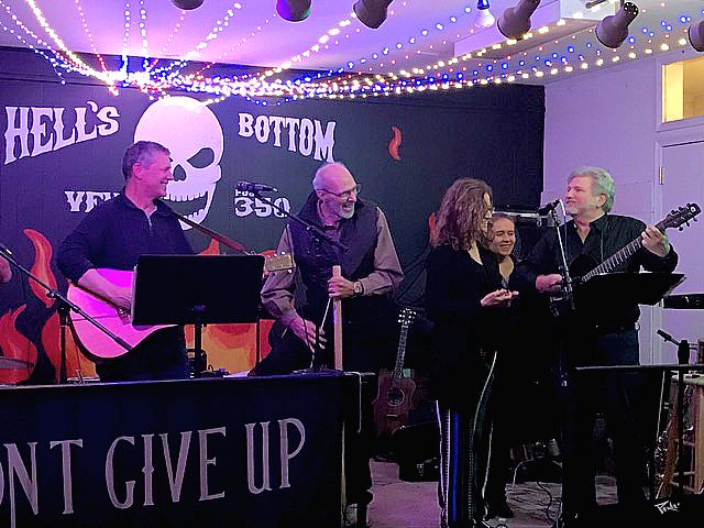 Bob Lynch (far right) honoring Veterans Day performing in a benefit show at Hell’s Bottom VFW Post 350 in Takoma Park, Maryland, with band (from left to right: Bill O’Brien, Jonathan Katz, Anya Grundmann, Hannah Jacobson Blumenfeld, Bob Lynch, and Doug O’Brien not pictured).